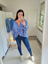 Musselinbluse "Leo-Neon Blau"